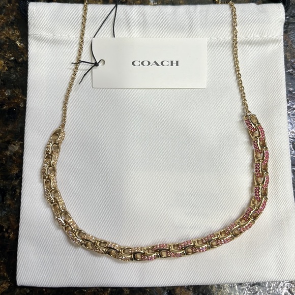 Coach Pave Signature Chain Link Necklace in Pink - Picture 2 of 6
